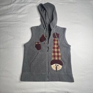 Lavon Snowman/Mittens Christmas Fleece Vest W/Hood Medium Winter‎ Holiday Zip Up